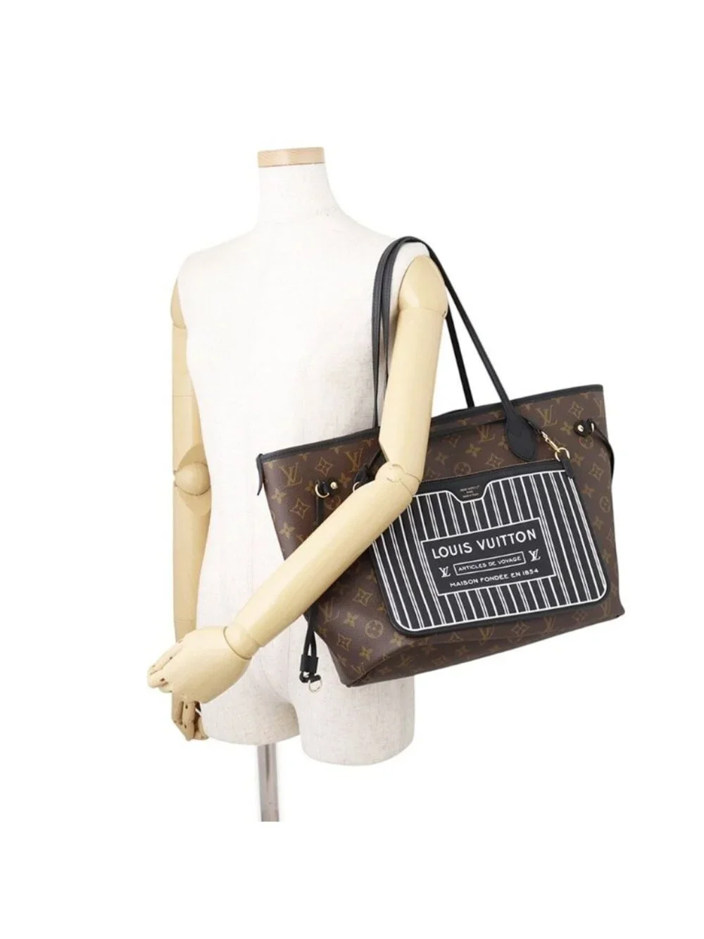 Louis Vuitton Tote Bag Monogram Gray Leather Neverfull Inside Out MM Reversible